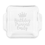 Birthday Princess Glass Cake Dish with Truefit Lid - 8in x 8in (Personalized)