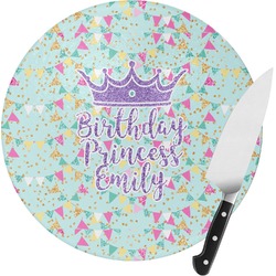 Birthday Princess Round Glass Cutting Board - Medium (Personalized)