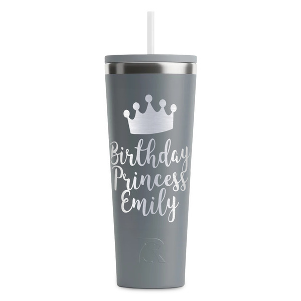 Custom Birthday Princess RTIC Everyday Tumbler with Straw - 28oz - Grey - Double-Sided (Personalized)