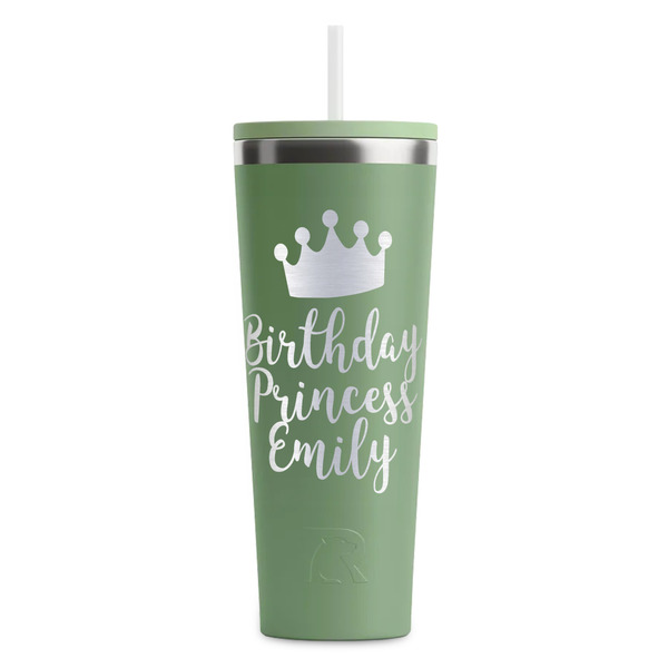 Custom Birthday Princess RTIC Everyday Tumbler with Straw - 28oz - Light Green - Single-Sided (Personalized)