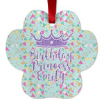 Birthday Princess Metal Paw Ornament - Double Sided w/ Name or Text