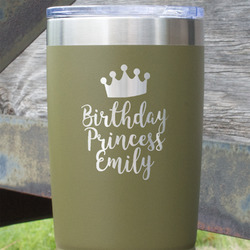Birthday Princess 20 oz Stainless Steel Tumbler - Olive - Double Sided (Personalized)