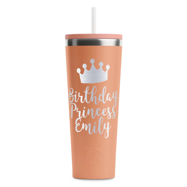 Custom Birthday Princess RTIC Everyday Tumbler with Straw - 28oz - Peach - Single-Sided (Personalized)