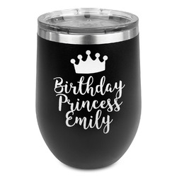 Birthday Princess Stemless Stainless Steel Wine Tumbler - Black - Single Sided (Personalized)