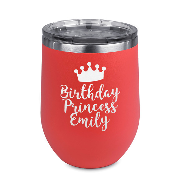 Custom Birthday Princess Stemless Stainless Steel Wine Tumbler - Coral - Double Sided (Personalized)