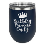 Birthday Princess Stemless Stainless Steel Wine Tumbler - Navy - Double Sided (Personalized)