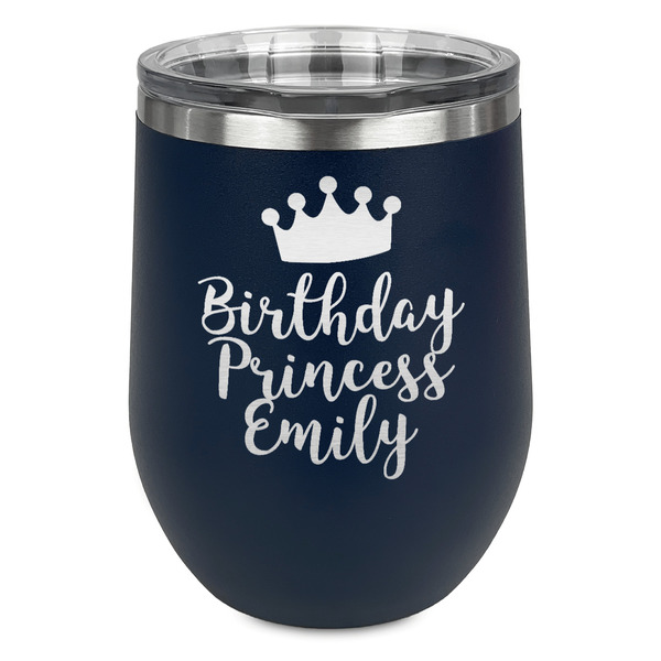 Custom Birthday Princess Stemless Stainless Steel Wine Tumbler - Navy - Double Sided (Personalized)