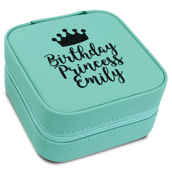 Custom Birthday Princess Travel Jewelry Box - Teal Leather (Personalized)