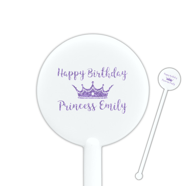 Custom Birthday Princess 5.5" Round Plastic Stir Sticks - White - Double Sided (Personalized)