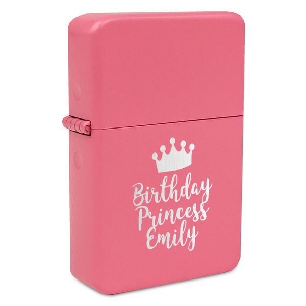 Custom Birthday Princess Windproof Lighter - Pink - Double Sided & Lid Engraved (Personalized)