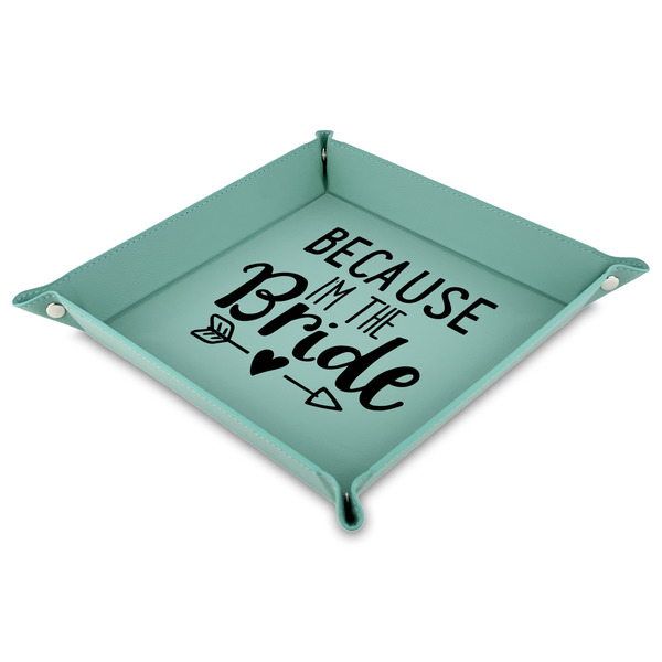 Custom Bride / Wedding Quotes and Sayings Faux Leather Dice Tray - 9" x 9"  - Teal