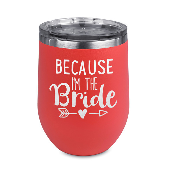 Custom Bride / Wedding Quotes and Sayings Stemless Stainless Steel Wine Tumbler - Coral - Double Sided