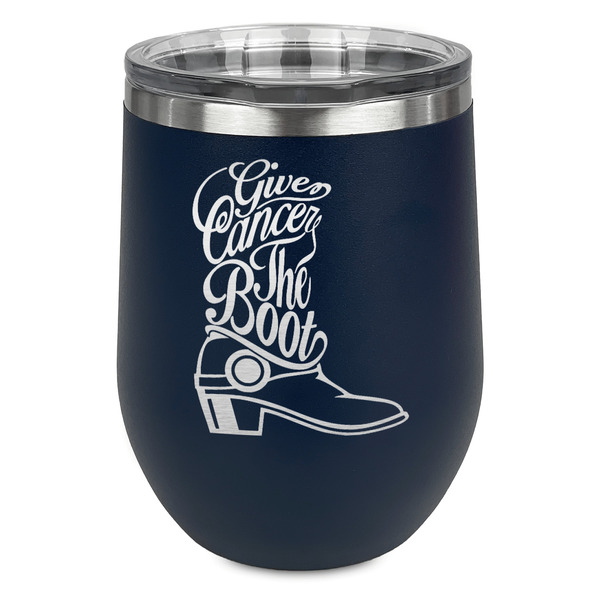 Custom Fighting Cancer Quotes and Sayings Stemless Stainless Steel Wine Tumbler - Navy - Double Sided