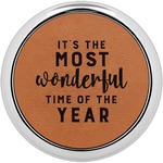 Christmas Quotes and Sayings Set of 4 Leatherette Round Coasters w/ Silver Edge