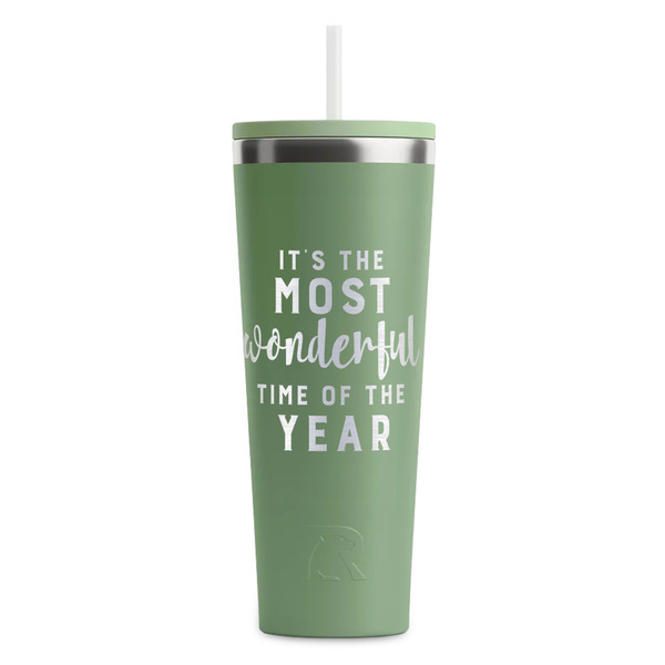 Custom Christmas Quotes and Sayings RTIC Everyday Tumbler with Straw - 28oz - Light Green - Double-Sided