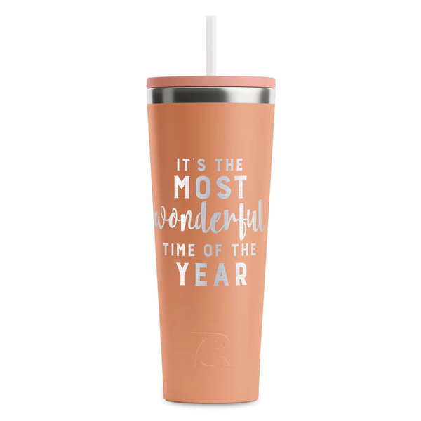 Custom Christmas Quotes and Sayings RTIC Everyday Tumbler with Straw - 28oz - Peach - Double-Sided