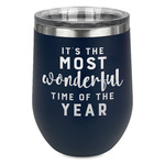 Christmas Quotes and Sayings Stemless Stainless Steel Wine Tumbler - Navy - Double Sided