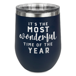 Christmas Quotes and Sayings Stemless Stainless Steel Wine Tumbler - Navy - Single Sided