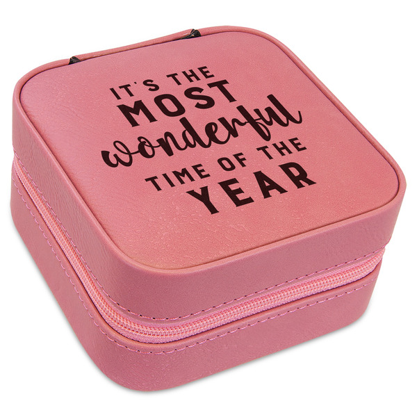 Custom Christmas Quotes and Sayings Travel Jewelry Boxes - Pink Leather