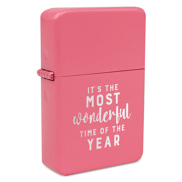 Custom Christmas Quotes and Sayings Windproof Lighter - Pink - Double Sided & Lid Engraved