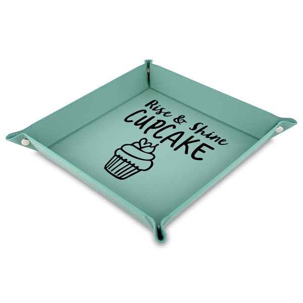 Custom Cute Quotes and Sayings Faux Leather Dice Tray - 9" x 9"  - Teal