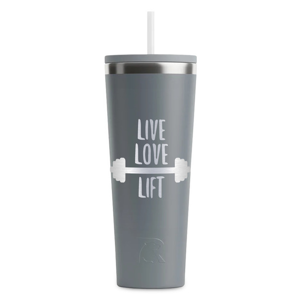 Custom Exercise Quotes and Sayings RTIC Everyday Tumbler with Straw - 28oz - Grey - Double-Sided