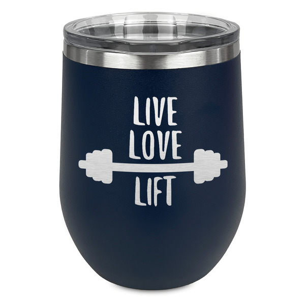 Custom Exercise Quotes and Sayings Stemless Stainless Steel Wine Tumbler - Navy - Double Sided