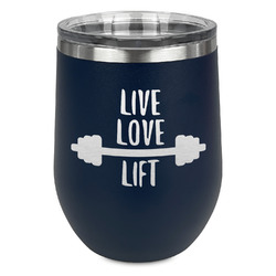 Exercise Quotes and Sayings Stemless Stainless Steel Wine Tumbler - Navy - Single Sided