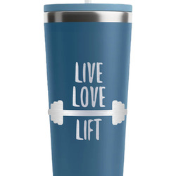 Exercise Quotes and Sayings RTIC Everyday Tumbler with Straw - 28oz - Steel Blue - Double-Sided