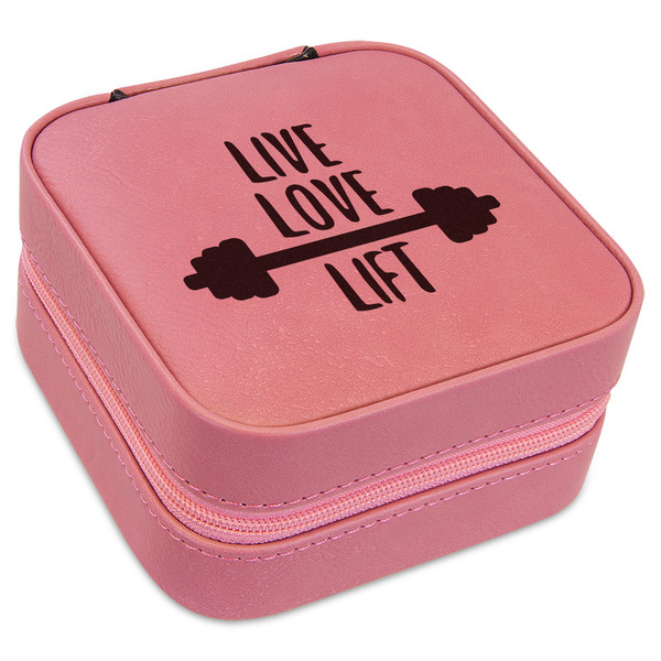 Custom Exercise Quotes and Sayings Travel Jewelry Boxes - Pink Leather