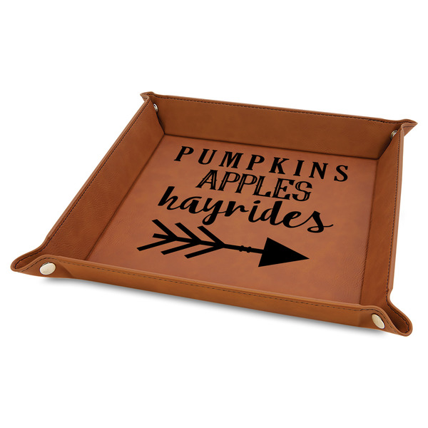 Custom Fall Quotes and Sayings Faux Leather Dice Tray - 9" x 9" - Rawhide