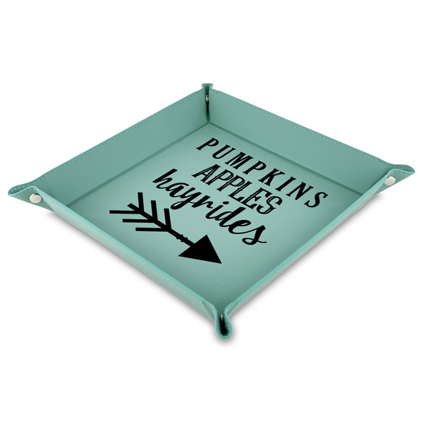 Custom Fall Quotes and Sayings Faux Leather Dice Tray - 9" x 9"  - Teal