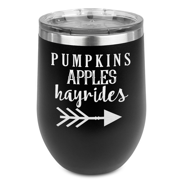 Custom Fall Quotes and Sayings Stemless Stainless Steel Wine Tumbler - Black - Double Sided