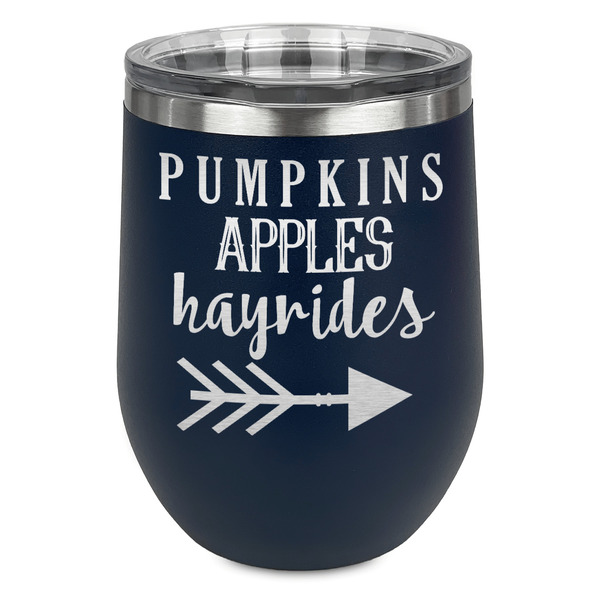 Custom Fall Quotes and Sayings Stemless Stainless Steel Wine Tumbler - Navy - Double Sided