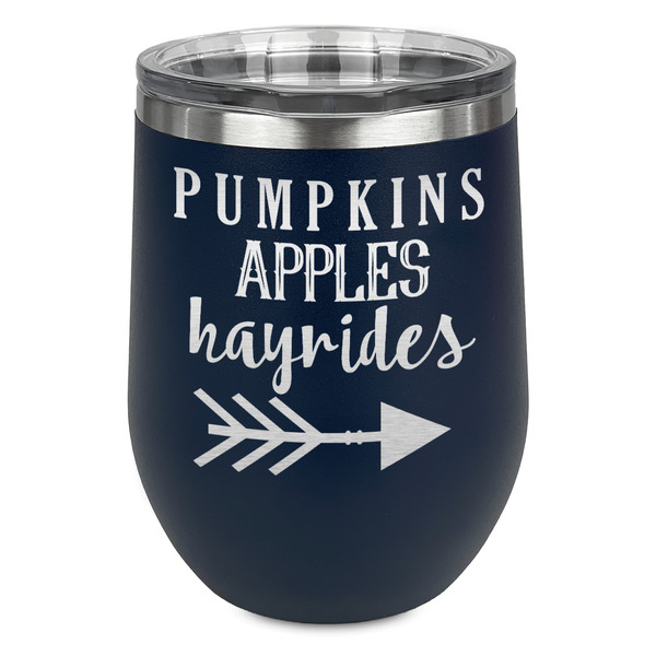 Custom Fall Quotes and Sayings Stemless Stainless Steel Wine Tumbler - Navy - Single Sided