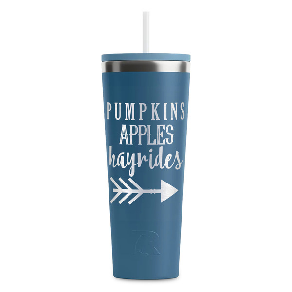 Custom Fall Quotes and Sayings RTIC Everyday Tumbler with Straw - 28oz - Steel Blue - Double-Sided