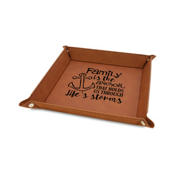 Family Quotes and Sayings Faux Leather Dice Tray - 6" x 6" - Rawhide