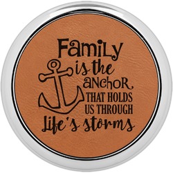 Family Quotes and Sayings Set of 4 Leatherette Round Coasters w/ Silver Edge