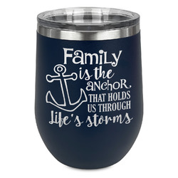 Family Quotes and Sayings Stemless Stainless Steel Wine Tumbler - Navy - Single Sided