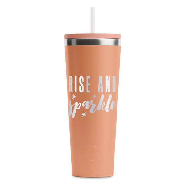 Custom Glitter / Sparkle Quotes and Sayings RTIC Everyday Tumbler with Straw - 28oz - Peach - Double-Sided