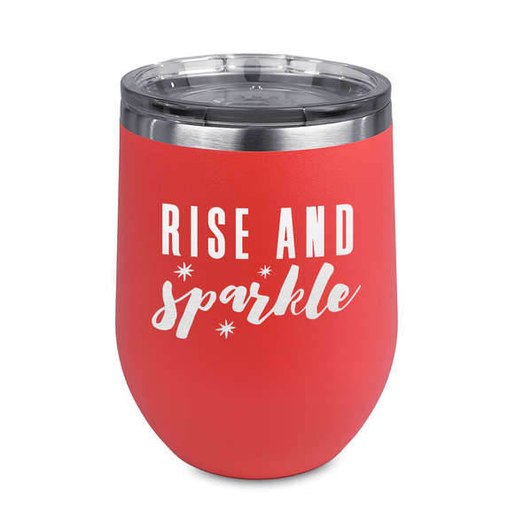 Custom Glitter / Sparkle Quotes and Sayings Stemless Stainless Steel Wine Tumbler - Coral - Double Sided