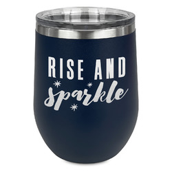 Glitter / Sparkle Quotes and Sayings Stemless Stainless Steel Wine Tumbler - Navy - Single Sided