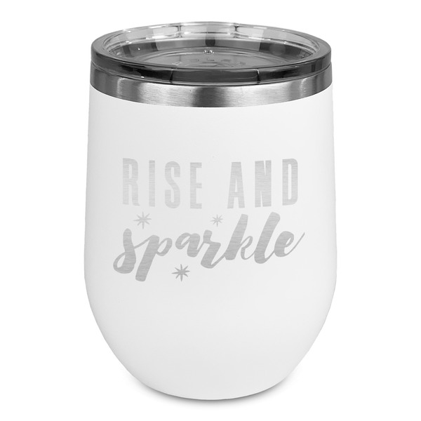 Custom Glitter / Sparkle Quotes and Sayings Stemless Stainless Steel Wine Tumbler - White - Double Sided