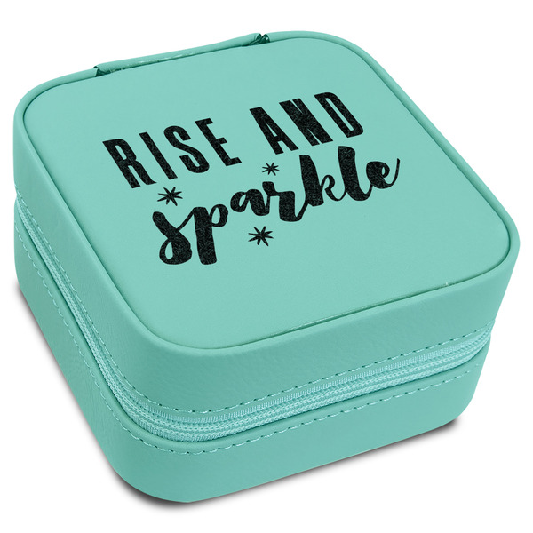 Custom Glitter / Sparkle Quotes and Sayings Travel Jewelry Box - Teal Leather