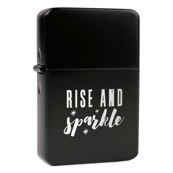 Custom Glitter / Sparkle Quotes and Sayings Windproof Lighter - Black - Double Sided & Lid Engraved