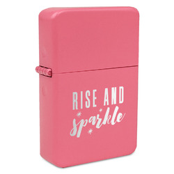 Glitter / Sparkle Quotes and Sayings Windproof Lighter - Pink - Single Sided & Lid Engraved