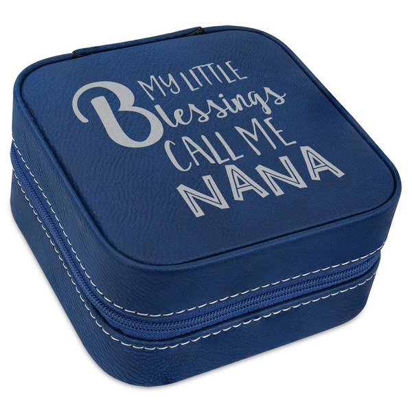 Custom Grandparent Quotes and Sayings Travel Jewelry Box - Navy Blue Leather