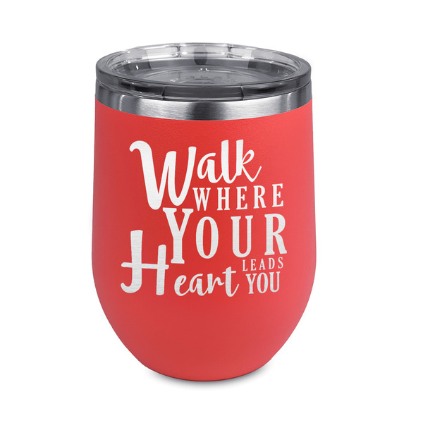 Custom Heart Quotes and Sayings Stemless Stainless Steel Wine Tumbler - Coral - Double Sided