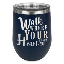 Heart Quotes and Sayings Stemless Stainless Steel Wine Tumbler - Navy - Single Sided