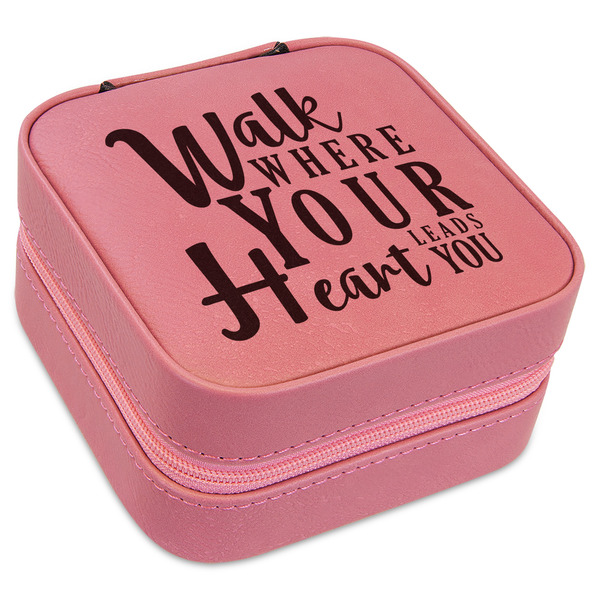 Custom Heart Quotes and Sayings Travel Jewelry Boxes - Pink Leather